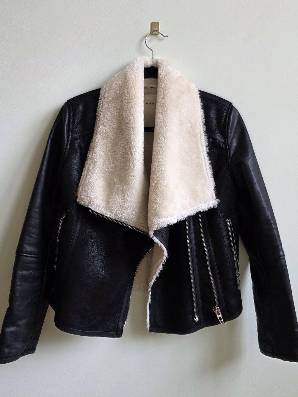 Size Small Blank NYC Black Faux Leather Moto Jacket with Faux Shearling Lining